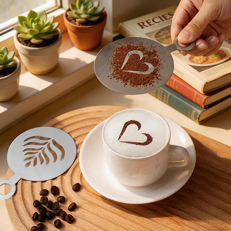 Coffee Stencil Art - Set di 4 Stencil in Acciaio
