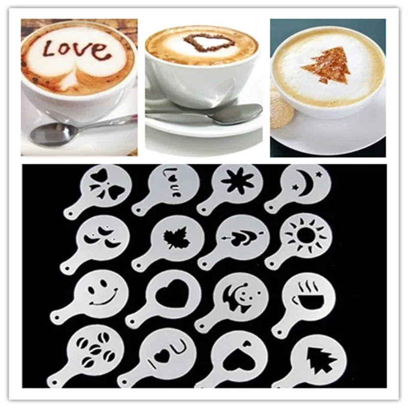 Coffee Stencil Art - 16 Pz/set Stampo per Caffè Latte