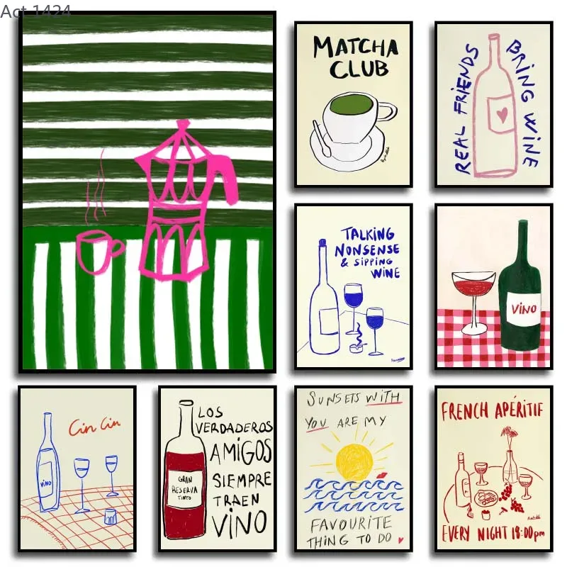 Draw Coffee And Tea - Quadri Moderni Colorati con Disegni Astratti,