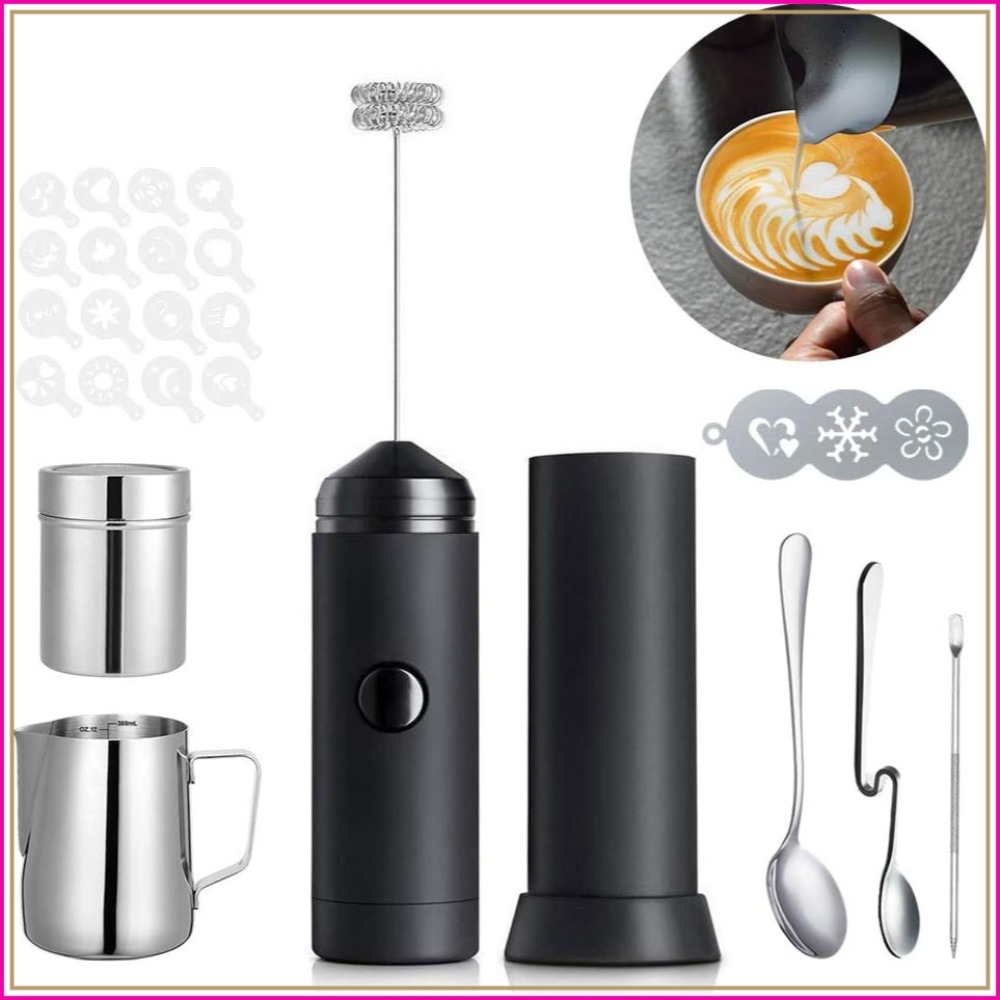 Coffee Stencil Art - Set Montalatte Elettrico: Montalatte Portatile con