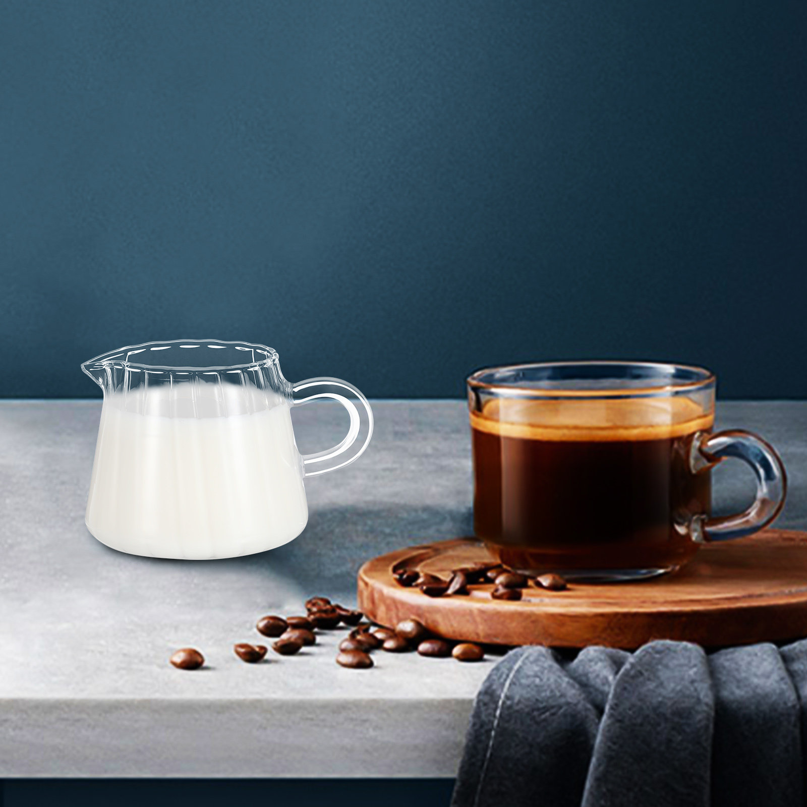 Coffee Tea Creamer - Brocca per Latte in Vetro Trasparente,